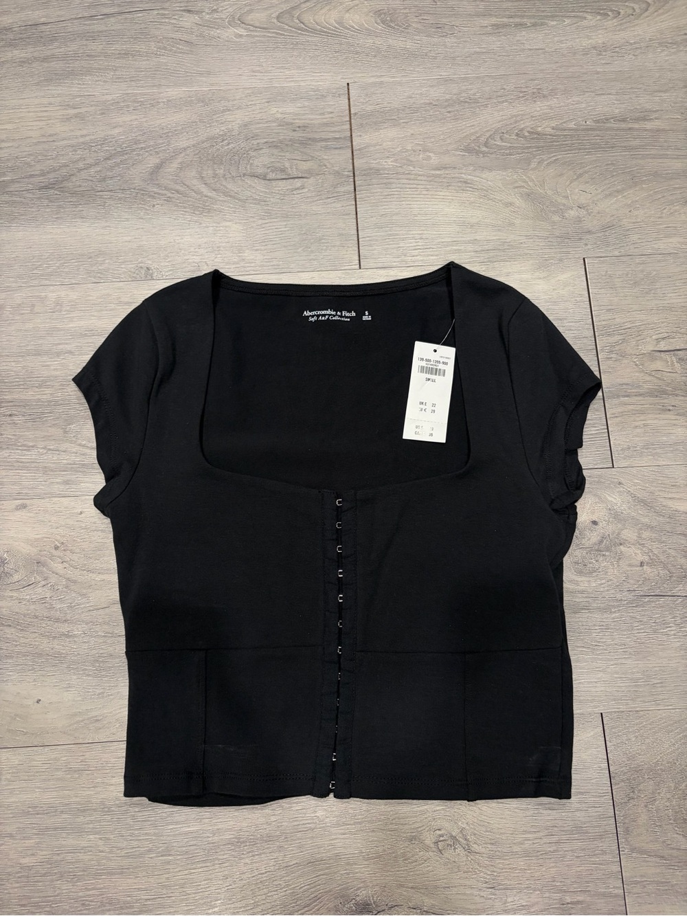Abercrombie & Fitch Black Hook‑Front Square Neck Crop Top